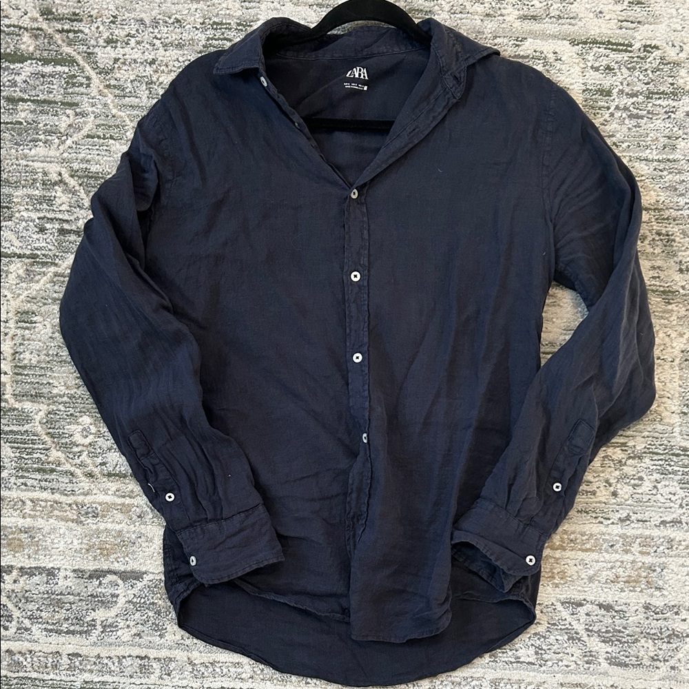 Zara Dark Blue Casual Button Down Shirt